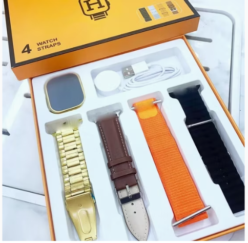 H10 Ultra Max HD 4-in-1 Smartwatch with Four Straps 49mm Large Gold Watch - Amazorio