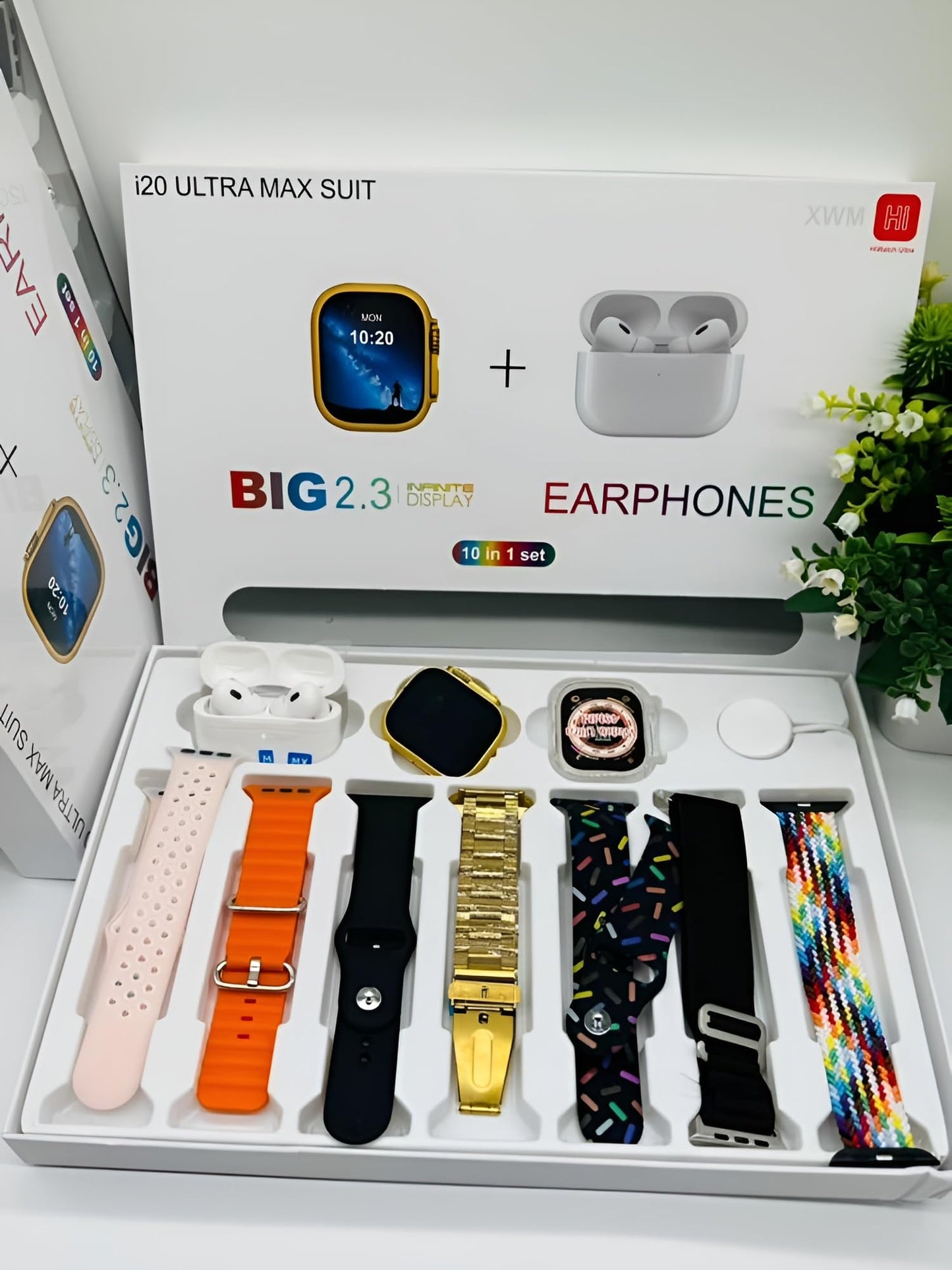 I20 Ultra Max Suit Smart Watch 10 In 1 Box 2.3inch Large Screen With 7 Strips Smartwatch With Airpords2 (random Color) - Amazorio