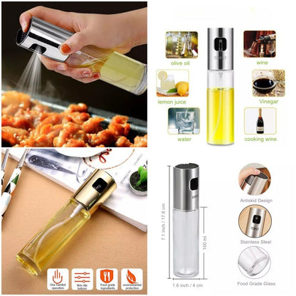 Original Stainless Steel Cooking Oil Spray Dispenser Glass Oil Spray Bottle Kitchen Tool Bbq Baking Grill Vinegar Oil Sauce Bottle 100ML