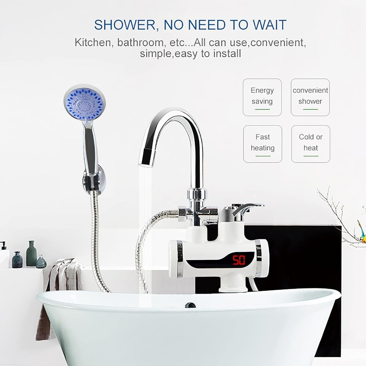 NEW Original Hot Water Tap Instant Heating Electric Water Heater Faucet, instant electric water heater tap, instant electric geyser, Electric Water Tap, Water Heater, For kitchen and bathroom, Water Geezer (with Shower)