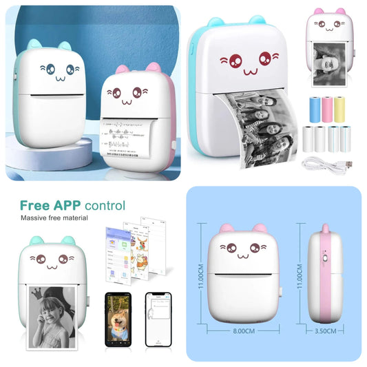 NEW Portable Mini Printer Inkless Bluetooth Photo Printing - 1080P Instant Camera Printer 2.8 inch IPS Screen, Front and Rear Dual Lens Camera 57mm for Android IOS Fit for Adhesive Label Thermal Papers