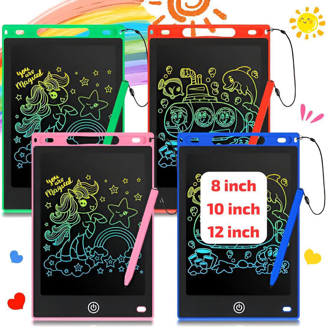 ( 8 / 10 / 12 inch ) ✍️ Reusable Writing Kids Tablet (Multi Colourful Writing) (Random color)