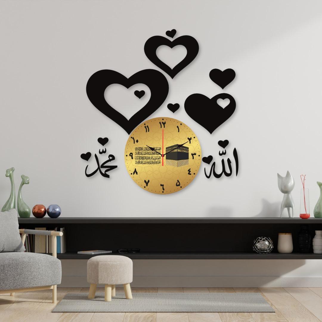 Allah Mohammad Clock Hearts Wall Clock /Decorative Unique Wall Décor Clock  For Home Decor Living Room And Offices