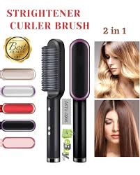 New High Quality 2 In 1 Hair Hot Comb Electric Hair Straightener Curler Heating Styling Comb Straightening and Curling Styling Tool, Hair Straightener Brush